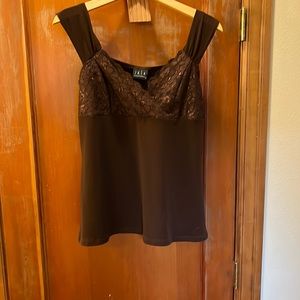 JK LA size large brown lacy camisole top polyester spandex. Stretchy and soft